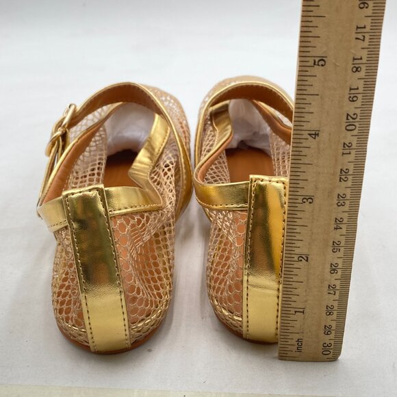 XYD Gold Mesh Ballet Flat Round Toe Single Strap Mary Jane Sparkling Shoes - Picture 5 of 8